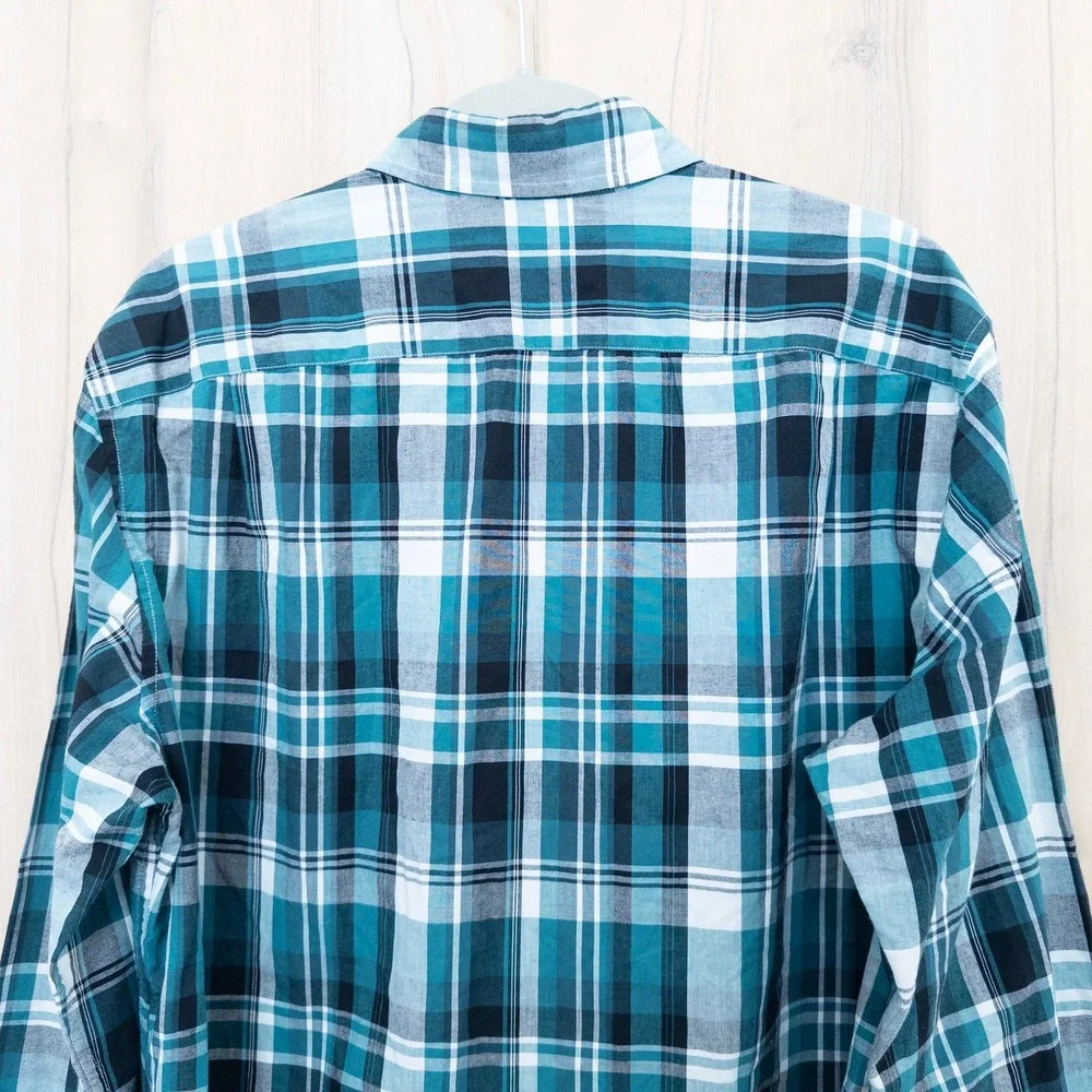 J.Crew Mens Button Down Shirt Size L Teal Plaid Preppy Classic‎ Office Casual